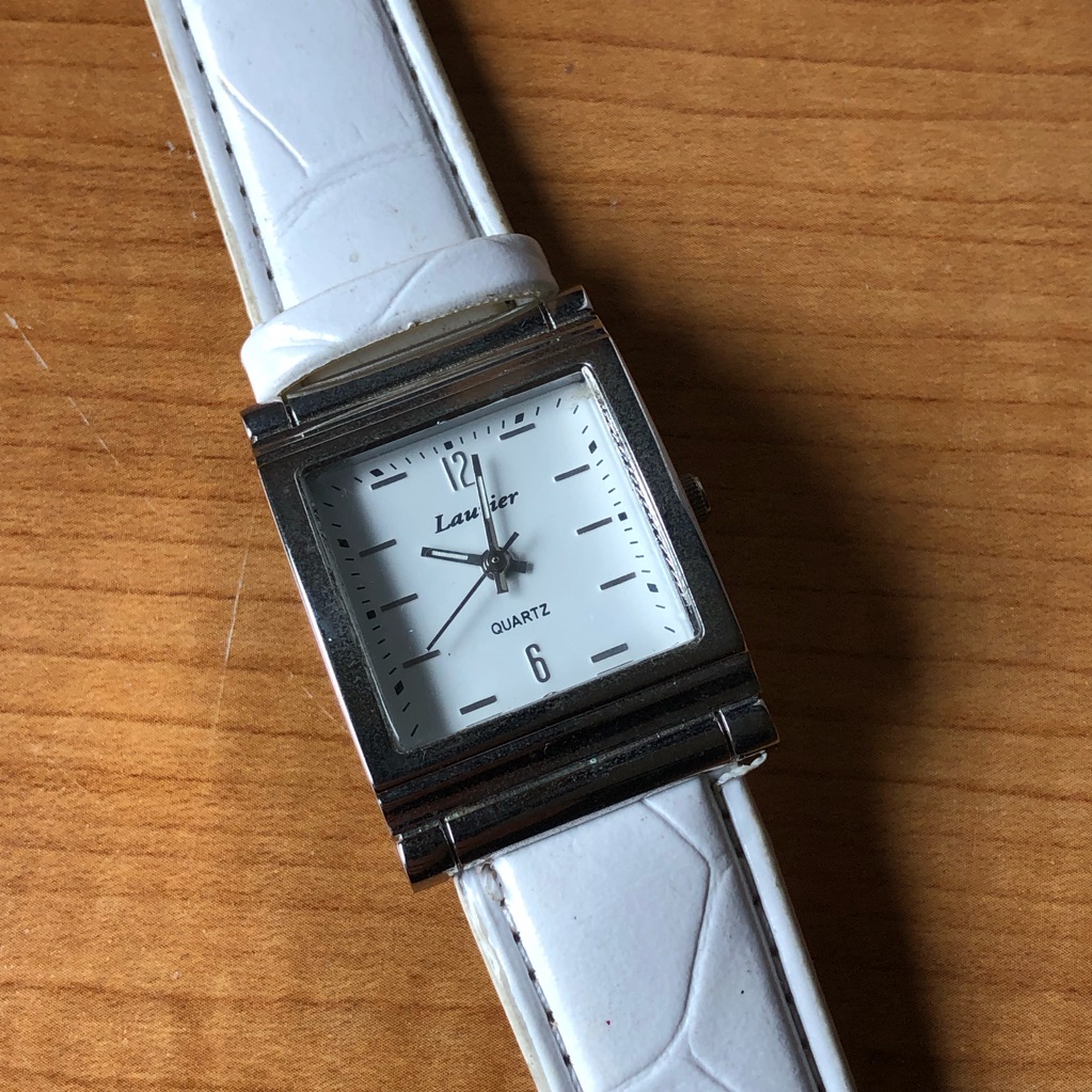 Laurier Ladies Watch  White Band Silver Tone Rectangular Face